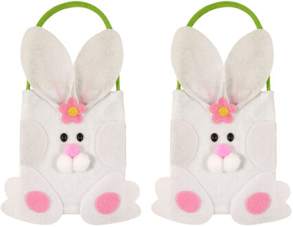 Paashaas eierenmandje/tasje - 2x stuks - vilt - 17 x 23 cm - Pasen - Paas artikelen - Eieren zoeken