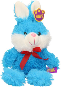Paashaas/haas/konijn knuffel dier - zachte pluche - blauw - cadeau - 32 cm - met strikje
