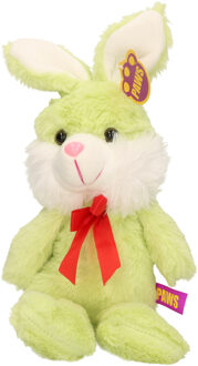 Paashaas/haas/konijn knuffel dier - zachte pluche - groen - cadeau - 32 cm - met strikje
