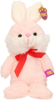 Paashaas/haas/konijn knuffel dier - zachte pluche - lichtroze - cadeau - 32 cm - met strikje - Knuffel bosdieren