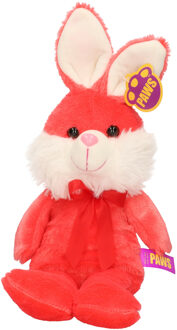 Paashaas/haas/konijn knuffel dier - zachte pluche - rood - cadeau - 32 cm - met strikje