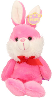 Paashaas/haas/konijn knuffel dier - zachte pluche - roze - cadeau - 32 cm - met strikje