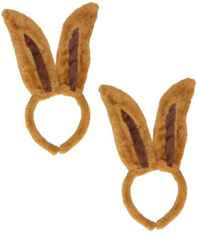 Paashaas / konijn diadeem met oren - 6x stuks - bruin - Verkleed accessoires oortjes