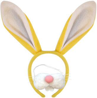 Paashaas/Konijn oren diadeem geel met tandjes/snuitje voor volwassenen - Verkleedhoofddeksels