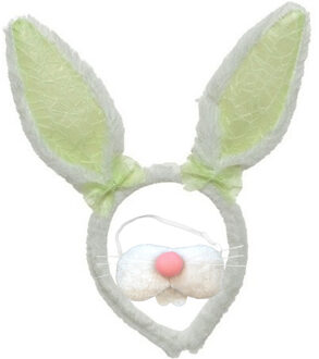 Paashaas/konijn oren diadeem groen/wit met tandjes/snuitje voor kind/volwassenen