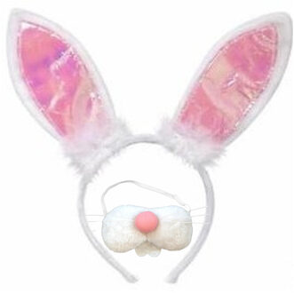 Paashaas/konijn oren diadeem roze/wit met tandjes/snuitje voor volwassenen - Verkleedhoofddeksels Multikleur