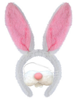 Paashaas/konijn oren diadeem wit met tandjes/snuitje voor volwassenen - Verkleedhoofddeksels