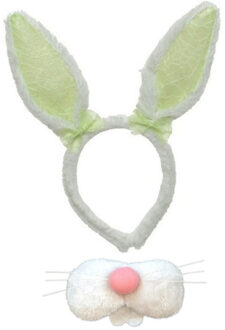 Paashaas/konijn verkleed set - oren diadeem met tandjes/snuitje - lichtgroen - voor volwassenen