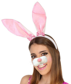 Paashaas/konijn verkleed set - oren diadeem met tandjes/snuitje - roze - voor volwassenen