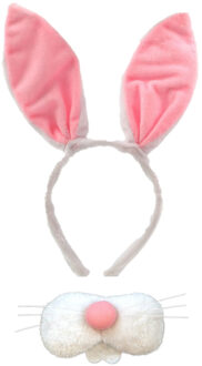 Paashaas/konijn verkleed set - oren diadeem met tandjes/snuitje - wit - voor volwassenen