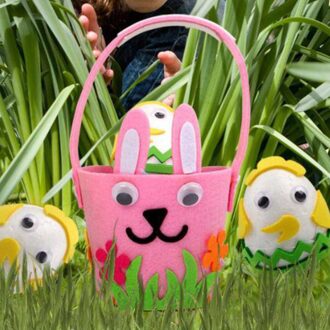 Paashaas Manden Tassen, Easter Egg Hunt Bunny Bag, kleine Manden Emmer Draagtas Opbergtas Snoepjes Voor Kinderen Meisjes roze