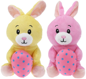 Paashazen/hazen/konijnen knuffel dieren 2 stuks - zachte pluche - cadeau - 20 cm - met paasei