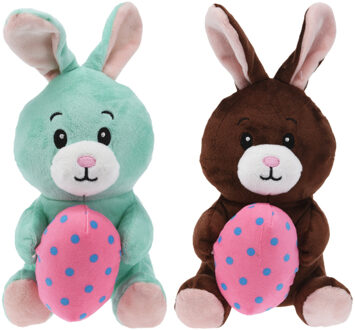 Paashazen/hazen/konijnen knuffel dieren 2 stuks - zachte pluche - cadeau - 20 cm - met paasei