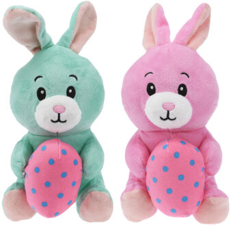 Paashazen/hazen/konijnen knuffel dieren 2 stuks - zachte pluche - cadeau - 20 cm - met paasei