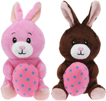 Paashazen/hazen/konijnen knuffel dieren 2 stuks - zachte pluche - cadeau - 20 cm - met paasei