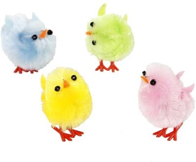 Paaskuikentjes - 12x stuks - gekleurde kuikentjes - pastel - 3 cm - chenille - Paasversiering Multi