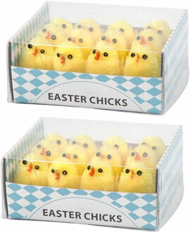 Paaskuikentjes - 24x stuks - geel - 3 cm - Paasdecoratie - chenille kuikens