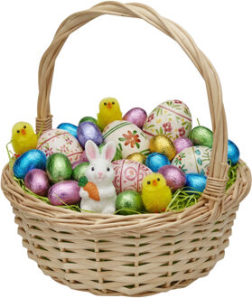 Paasmandje riet - Rieten mandje met hengsel - naturel - D25 x H27 cm - paaseieren zoeken