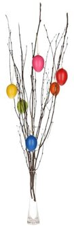 Paastakken met 12x gekleurde paaseieren - berkentakken - 75 cm - paasdecoratie