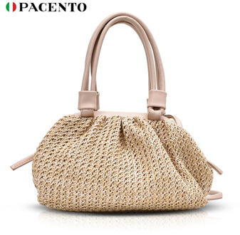 Pacento New Summer Special Design Hobos Straw Weave Cloud Bag for Women Handbag Fashion Shoulder Beach Vacation Crossbody Bag