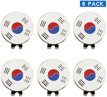 Pack of 6 Pcs Golf Ball Mark plus Magnetic Golf Hat Clip Golf Marker Korea Flag Design Drop Ship