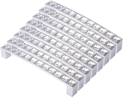 Pack Of 8 Europe Style Square Clear Crystal Rhinestone Furniture Door Wardrobe Cupboard Cabinet Drawer Pull Handle Knobs 128Mm