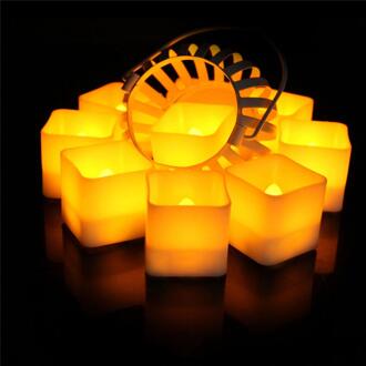 Pack van 12 Decoratieve Theelichtjes Met Vierkante Vorm, Flickering geel of Flickering warm wit Led Kaarsen Voor bruiloft geel flicker