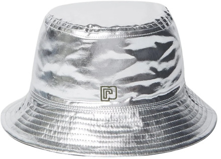 Paco Rabanne Metallic Bucket Hat met Logo Borduursel Paco Rabanne , Gray , Dames - ONE Size