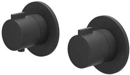 Pact Afbouwdeel - voor Inbouwthermostaat - 2-weg stop-omstel - Symmetry - rond rozet - Mat zwart PED 6202362 Zwart mat