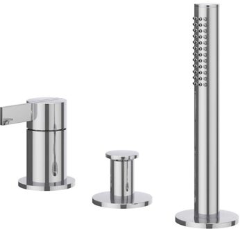 Pact Badrandcombinatie - 3-weg - mengkraan - uittrekbare handdouche - zonder uitloop - Chroom 6302101