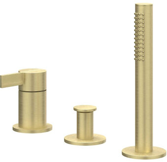 Pact Badrandcombinatie - 3-weg - mengkraan - uittrekbare handdouche - zonder uitloop - Geborsteld mat goud PVD 6302104 Goud geborsteld