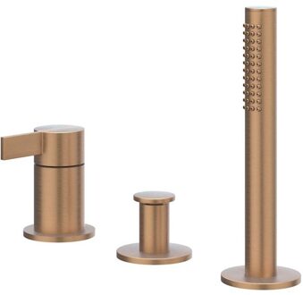 Pact Badrandcombinatie - 3-weg - mengkraan - uittrekbare handdouche - zonder uitloop - Geborsteld mat koper PVD 6302105 Koper geborsteld