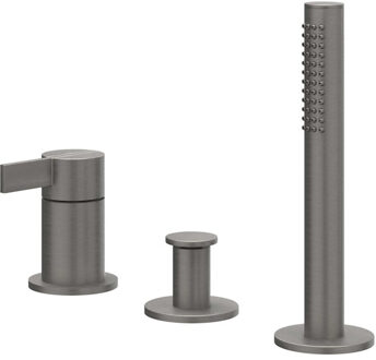 Pact Badrandcombinatie - 3-weg - mengkraan - uittrekbare handdouche - zonder uitloop - Geborsteld metal black PVD 6302106 Metal black geborsteld (antraciet)