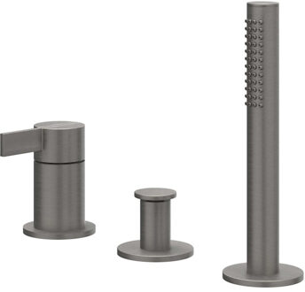Pact Badrandcombinatie - 3-weg - mengkraan - uittrekbare handdouche - zonder uitloop - Geborsteld metal black PVD 6302106 Metal black geborsteld (antraciet)