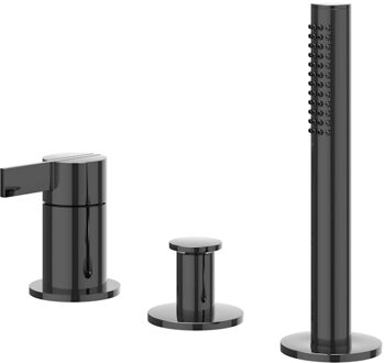 Pact Badrandcombinatie - 3-weg - mengkraan - uittrekbare handdouche - zonder uitloop - Zwart chroom PVD 6302107 Zwart chroom glans PVD (gunmetal)