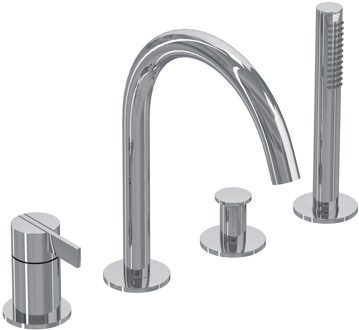 Pact Badrandcombinatie - 4-wegs - mengkraan - draaibare uitloop - uittrekbare handdouche - Chroom 6302151