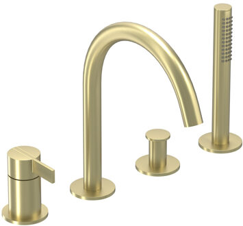 Pact Badrandcombinatie - 4-wegs - mengkraan - draaibare uitloop - uittrekbare handdouche - Geborsteld mat goud PVD 6302154 Goud geborsteld