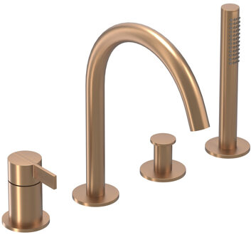 Pact Badrandcombinatie - 4-wegs - mengkraan - draaibare uitloop - uittrekbare handdouche - Geborsteld mat koper PVD 6302155 Koper geborsteld