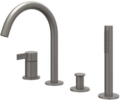 Pact Badrandcombinatie - 4-wegs - mengkraan - draaibare uitloop - uittrekbare handdouche - Geborsteld metal black PVD 6302156 Metal black geborsteld (antraciet)