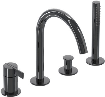 Pact Badrandcombinatie - 4-wegs - mengkraan - draaibare uitloop - uittrekbare handdouche - Zwart chroom PVD 6302157 Zwart Chroom glans