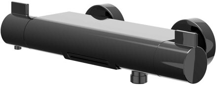 Pact Badthermostaatkraan opbouw - Cooltouch - cascade uitloop - Zwart chroom PVD 6302057 Zwart Chroom glans