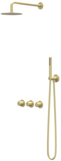 Pact Regendoucheset - inbouw - symmetry - 2 stopkranen - 40cm wandarm - 30cm medium hoofddouche - glijstang met uitlaat - 150cm doucheslang - 3-standen handdouche - Geborsteld mat goud PVD CSP4MPBFAB Goud geborsteld