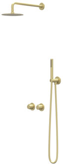 Pact Regendoucheset - inbouw - symmetry - 2-weg stop-omstel - 40cm wandarm - 25cm slim hoofddouche - houder met uitlaat - 150cm doucheslang - staafmodel handdouche - Geborsteld mat goud PVD CSP3MPABAA Goud geborsteld