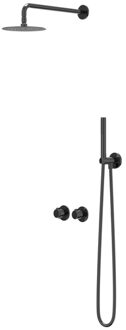Pact Regendoucheset - inbouw - symmetry - 2-weg stop-omstel - 40cm wandarm - 30cm medium hoofddouche - houder met uitlaat - 150cm doucheslang - staafmodel handdouche - Zwart chroom PVD CSP3ZCAFAA Zwart Chroom glans