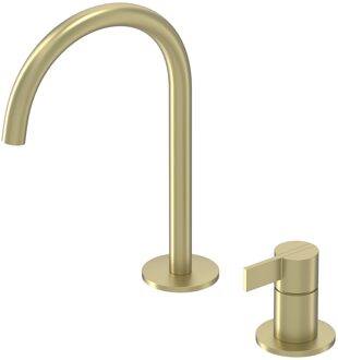 Pact Wastafelmengkraan - 2-gats - bladmontage - uitloop - coldstart - Geborsteld mat goud PVD 6101304 Goud geborsteld
