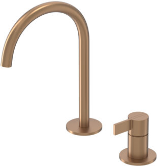 Pact Wastafelmengkraan - 2-gats - bladmontage - uitloop - coldstart - Geborsteld mat koper PVD 6101305 Koper geborsteld