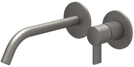 Pact Wastafelmengkraan - 2-gats - gebogen uitloop - met inbouwdeel - geborsteld metal black PVD SW1030836/SW1030894 Metal black geborsteld (antraciet)