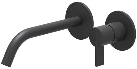 Pact Wastafelmengkraan - 2-gats - met inbouwdeel - wandmontage - gebogen uitloop - coldstart - Mat zwart PED 6101352/6199001 Zwart mat