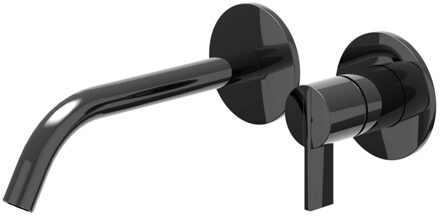 Pact Wastafelmengkraan - 2-gats - met inbouwdeel - wandmontage - gebogen uitloop - coldstart - Zwart chroom PVD 6101357/6199001 Zwart chroom glans (antraciet)