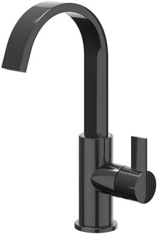 Pact Wastafelmengkraan - opbouw - draaibare cascade uitloop - coldstart - Zwart chroom PVD 6101257 Zwart Chroom glans